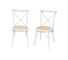 Lot De 2 Chaises De Bistrot En Bois D'hévéa Blanc. Vintage. Assise En Rotin. Empilables