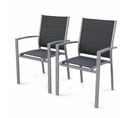 Lot De 2 Fauteuils - Chicago / Odenton  - En Aluminium Gris Et Textilène Gris Foncé. Empilables