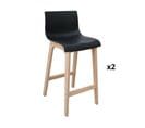 Tabourets D'ilot 65 Cm Tanna Pieds Chêne Assise Plastique Noire - Lot De 2