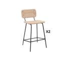 Lot De 2 Tabourets D'ilot 65 Cm En Métal Et Rotin Synthétique Nema Naturel