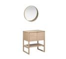 Meuble De Salle De Bain Chêne 70 Cm Atoll + Miroir  Rond En Bois Vali D60 Cm