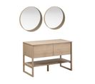 Meuble De Salle De Bain Chêne 120 Cm Atoll + 2 Miroirs Ronds En Bois Vali D60 Cm