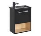 Meuble Lave-mains Nika Noir Intérieur Décor Chêne + Robinet Noir