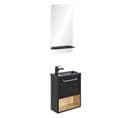 Meuble Lave-mains Nika Noir Intérieur Décor Chêne + Robinet Noir + Miroir