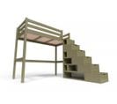 Lit Mezzanine Sylvia Avec Escalier Cube Bois, Couleur: Taupe, Dimensions: 90x200