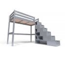 Lit Mezzanine Sylvia Avec Escalier Cube Bois, Couleur: Gris Aluminium, Dimensions: 90x200