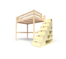 Lit Mezzanine Sylvia Avec Escalier Cube Bois, Couleur: Vernis Naturel, Dimensions: 120x200