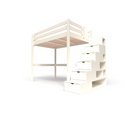 Lit Mezzanine Sylvia Avec Escalier Cube Bois, Couleur: Ivoire, Dimensions: 120x200