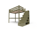 Lit Mezzanine Sylvia Avec Escalier Cube Bois, Couleur: Taupe, Dimensions: 120x200