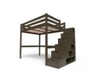 Lit Mezzanine Sylvia Avec Escalier Cube Bois, Couleur: Wengé, Dimensions: 140x200