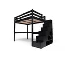 Lit Mezzanine Sylvia Avec Escalier Cube Bois, Couleur: Noir, Dimensions: 140x200