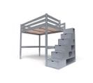 Lit Mezzanine Sylvia Avec Escalier Cube Bois, Couleur: Gris Aluminium, Dimensions: 140x200