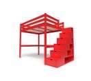 Lit Mezzanine Sylvia Avec Escalier Cube Bois, Couleur: Rouge, Dimensions: 140x200