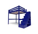 Lit Mezzanine Sylvia Avec Escalier Cube Bois, Couleur: Bleu Foncé, Dimensions: 140x200