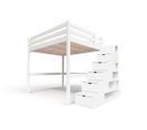 Lit Mezzanine Sylvia Avec Escalier Cube Bois, Couleur: Blanc, Dimensions: 160x200