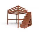 Lit Mezzanine Sylvia Avec Escalier Cube Bois, Couleur: Chocolat, Dimensions: 160x200