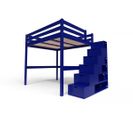 Lit Mezzanine Sylvia Avec Escalier Cube Bois, Couleur: Bleu Foncé, Dimensions: 160x200