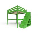 Lit Mezzanine Sylvia Avec Escalier Cube Bois, Couleur: Vert, Dimensions: 160x200