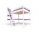 Lit Mezzanine Sylvia Avec Escalier De Meunier Bois, Couleur: Blanc/lilas, Dimensions: 160x200