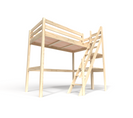 Lit Mezzanine Sylvia Avec Escalier De Meunier Bois, Couleur: Vernis Naturel, Dimensions: 90x200