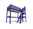 Lit Mezzanine Sylvia Avec Escalier De Meunier Bois, Couleur: Bleu Foncé, Dimensions: 90x200