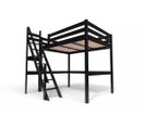 Lit Mezzanine Sylvia Avec Escalier De Meunier Bois, Couleur: Noir, Dimensions: 140x200