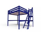 Lit Mezzanine Sylvia Avec Escalier De Meunier Bois, Couleur: Bleu Foncé, Dimensions: 160x200