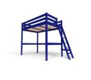 Lit Mezzanine Sylvia Avec Échelle Bois, Couleur: Bleu Foncé, Dimensions: 120x200