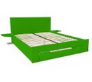 Lit Happy + Tiroirs + Chevets Amovibles - 2 Places, Couleur: Vert, Dimensions: 140x190