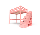 Lit Mezzanine Sylvia Avec Escalier Cube Bois, Couleur: Rose Pastel, Dimensions: 120x200