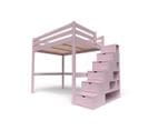 Lit Mezzanine Sylvia Avec Escalier Cube Bois, Couleur: Violet Pastel, Dimensions: 140x200