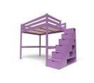 Lit Mezzanine Sylvia Avec Escalier Cube Bois, Couleur: Lilas, Dimensions: 140x200