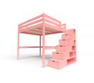 Lit Mezzanine Sylvia Avec Escalier Cube Bois, Couleur: Rose Pastel, Dimensions: 160x200