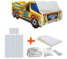 Pack Complet Camion Modèle Malaxeur Jaune : Lit + Sommier + Matelas + Parure + Couette + Oreiller