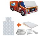 Pack Complet Lit Camion Modèle Pompier Rouge : Lit + Sommier + Matelas + Parure + Couette + Oreiller