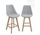 Lot 2 Chaises De Bar Scandinaves 70cm Large Siège Coussin Simili Pieds Bois TIKA (gris)