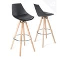 Lot 2 Chaises De Bar Scandinaves 74cm Coussin Simili Pieds Bois Repose Pieds Chromé SOTO (noir)