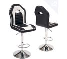 Lot 2 Chaises De Bar Racing Simili Rembourré Hauteur Réglable Pivotant Chrome BENI (blanc Noir)