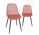 Lot 2 Chaises De Cuisine Design Siège Plastique Souple Ajouré Pieds Métal SELI (rouge)