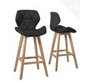 Lot 2 Chaises De Bar Scandinaves 67cm Simili Matelassé Pieds Bois FATA (noir)