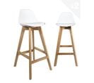 Lot 2 Chaises De Bar Scandinaves Hauteur 67 cm Coussin Simili Pieds Bois MALI (blanc)