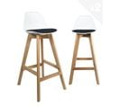 Lot 2 Chaises De Bar Scandinaves Hauteur 67 cm Coussin Simili Pieds Bois MALI (blanc Noir)