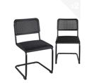 Lot 2 Chaises Noires Rétro Vintage Siège Plastique Façon Osier Tréssé Pieds Métal SAFI