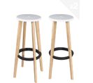 Lot 2 Tabourets De Cuisine Bar Scandinaves Ronds Hauteur 76 Cm Bois Clair KIBI (blanc)