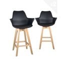 Lot 2 Chaises De Bar Scandinave 66cm Coussin Simili Accoudoirs Pieds Bois MOTA (noir)