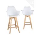 Lot 2 Chaises De Bar Scandinave 66cm Coussin Simili Accoudoirs Pieds Bois MOTA (blanc)