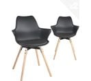 Lot 2 Chaises Scandinaves Accoudoirs Pieds Bois Clair Coussin Simili MOTI (noir)