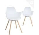 Lot 2 Chaises Scandinaves Accoudoirs Pieds Bois Clair Coussin Simili MOTI (blanc)