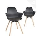 Lot 2 Chaises Scandinaves Accoudoirs Pieds Bois Clair Coussin Simili MOTI (noir et Marron)