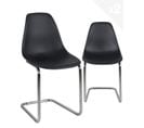 Lot 2 Chaises Visiteur Design Rétro Vintage Siège Plastique Souple Pied Chrome MEO (noir)